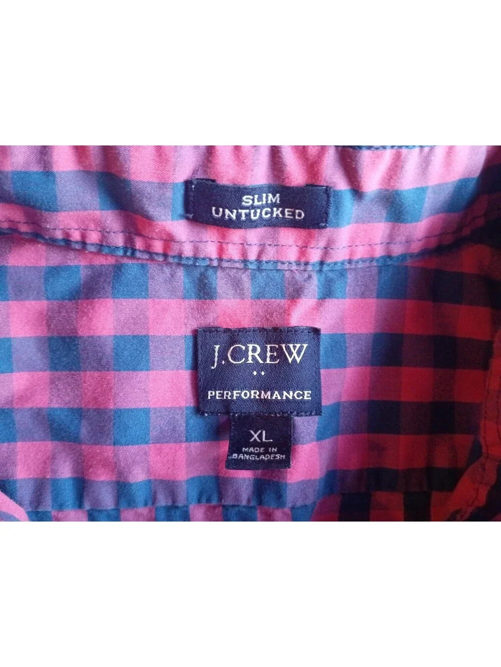 J.Crew Performance Slim Untucked Button-Down Shirt XL Pink and Blue Check